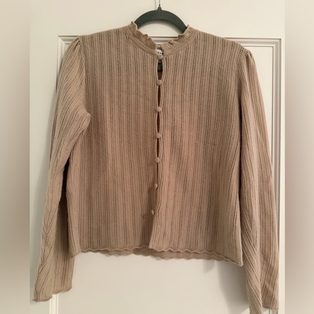 Frame Ruffle Neck Pointelle Cashmere Cardigan